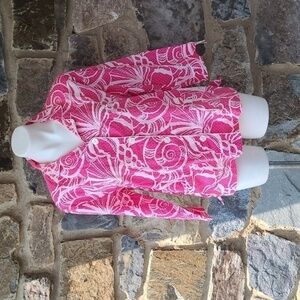 Lilly Pulitzer Seashell & Polka Dot Print Button Down Pajama Top in Pink & White